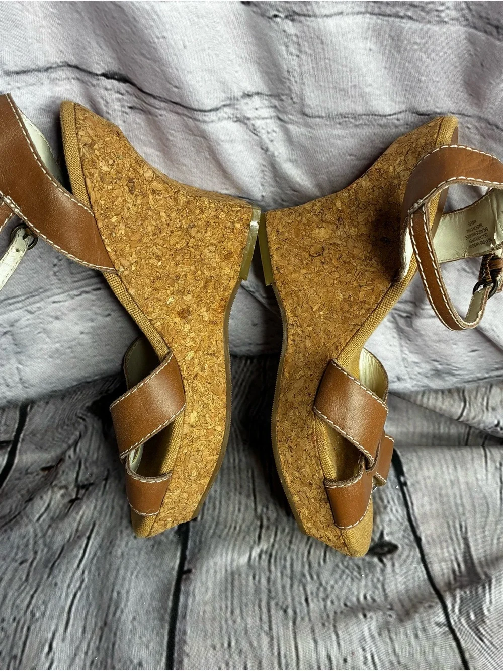 Apostrophe Tan Brown‎ Cork Wedge Sandals